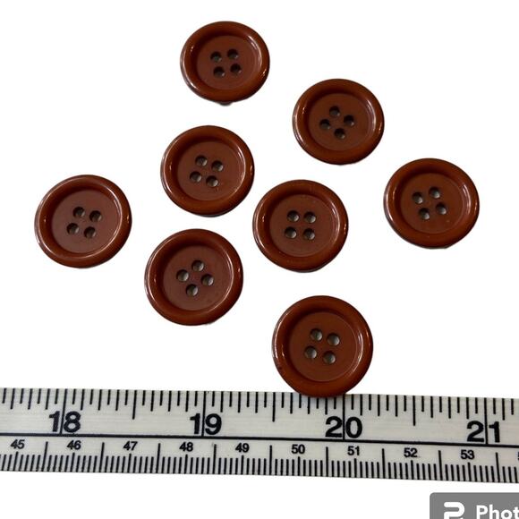 Four Center Hole Buttons Brown Round Plastic Raised Lip Lot of 8 Coat Vest Shirt - Picture 2 of 10